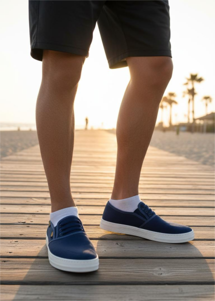 Blue Canvas Slip-On Sneakers
